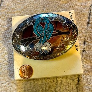 Silver and turquoise belt buckle